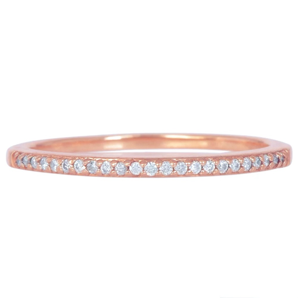 Diamond 10K Rose Gold Half Eternity Stacking Thin Band Ring
